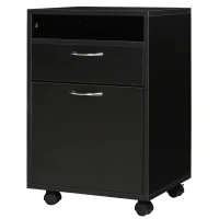 HOMCOM Caisson de bureau rangement bureau sur roulettes tiroir placard niche panneaux particules noir(m-1)