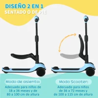 AIYAPLAY Patinete para Niños 2 en 1 con Altura Ajustable Ruedas Brillantes para +18 Meses Carga 50 kg 58x31x64-79cm Azul(m-5)