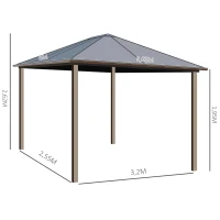 Outsunny Cenador de Jardín 300x365 cm Marco de Aluminio con Cortinas de Doble Capa y Techo Metálico para Reunión Familar Fiestas Bodas Negro y Marrón(m-3)