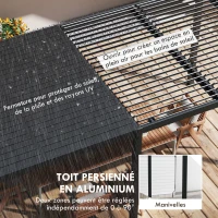 Outsunny Pergola 3 x 6 m  pergola d'extérieur tonnelle avec persiennes manivelle, toit réglable en aluminium crochets gris foncé(m-4)