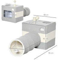 PawHut Túnel para Gatos con Cueva Tubo de Juguete para Mascotas con Orificio Superior y Bola Colgante 48x95x58 cm Gris(m-3)