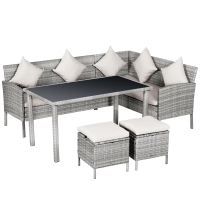 Outsunny 5-tlg. Gartenmöbel Set, Rattan Sitzgruppe mit Fußhocker, Metall, Grau, 142 x 60 x 75 cm