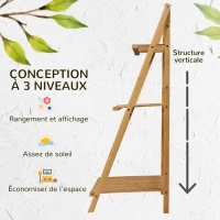 Outsunny Étagère à plantes étagère à fleurs en bambou pyramidale pliable 3 étagères 100 x 39 x 97cm naturel(m-4)