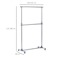 HOMCOM Heavy Duty Clothes Hanger Garment Rail Hanging Display Stand Rack w/ Wheels Adjustable(m-3)