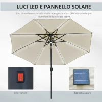 Outsunny Ombrellone da Giardino Φ270 x 245Acm con Apertura a Manovella e Inclinabile, Luci LED e Pannello Solare, Crema Bianco(m-6)
