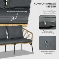 Outsunny Gartenmöbel-Set für 4 Personen, Rattan Sitzgarnitur mit Kissen, Balkonmöbel im Boho-Stil, Sand+Dunkelgrau(m-4)