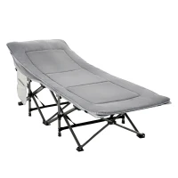 Outsunny Feldbett faltbar Campingbett mit Matratze Tragetasche 188 x 64,5 x 53 cm Gästebett bis 150 kg belastbar Campingliege für Erwachsene Klappbett für Outdoor, Garten Camping Reisen Hellgrau(m-12)