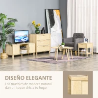 HOMCOM Mesita de Noche Mesilla de Noche con Cajón de Ratán y Estante Inferior Carga 40 kg para Dormitorio Sala 40x40x48 cm Natural(m-6)