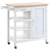 HOMCOM Desserte à roulettes Chariot de Service pour cuisine Style Contemporain - Porte, tiroir, 3 étagères - poignées métal bois Blanc(m-1)