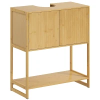 HOMCOM Meuble sous lavabo salle de bain en bambou et MDF meuble sous vasque 2 portes et 1 étagère - 70L x 33l x 79,5H cm(m-10)