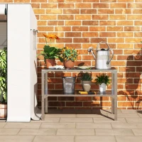 Outsunny 2 Tier Potting Bench Table, Galvanised Steel Garden Planting Work Bench Workstation with Storage Shelf for Outdoor, Patio, Greenhouse, 110 x 50 x 75 cm, Silver Tone(m-8)