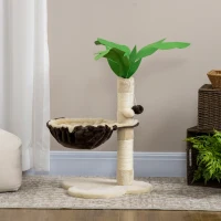 PawHut 68cm Palm Tree Shaped Cat Tree w/ Hammock, Sisal Scratching Post - Beige(m-7)