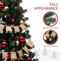 HOMCOM 6ft Pre-Lit Xmas Tree with Decorations, Green, Red and Warm White(m-6)