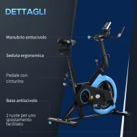 HOMCOM Cyclette da Camera con Trasmissione a Cinghia, Cyclette Professionale con Manubrio e Sellino Regolabili, Volano 6kg, Schermo LCD, Fino a 120kg, Nero e Azzurro(m-7)