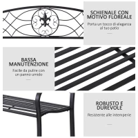 Outsunny Panchina da Esterno a 2 Posti, Panchina da Giardino Design Floreale Ergonomica con Braccioli in Metallo Nero, 129x50x91cm(m-5)
