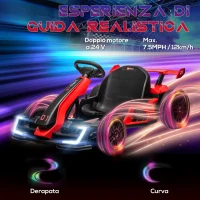 HOMCOM Go Kart Elettrico per Bambini 6-12 Anni 24V 12km/h con Seggiolino Regolabile, Rosso(m-4)