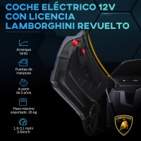 AIYAPLAY Coche Eléctrico para Niños de +3 Años Lamborghini Revuelto con Mando a Distancia Faros LED Bocina Música Gris(m-4)