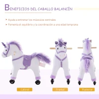 HOMCOM Caballo Pony Mecánico para Cabalgar Balancín con Ruedas Peluche Caballito Juguete con Sonidos 55x23x60cm(m-7)