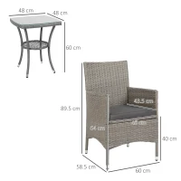Outsunny 3 Pieces Rattan Bistro Set, Wicker Garden Furniture Set with 2-Tier Coffee Table and Chairs, Washable Cushions, for Outdoor Patio Balcony, Grey(m-3)