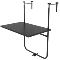 Outsunny Balkontisch, für Geländer 6-15cm Dicke, verstellbar, klappbar, rostfreies Metall, 62x60x85,5cm, Schwarz(m-1)
