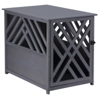 PawHut Wood Dog Crate Dog Cage Table Kennel Night Stand with Lockable Door for Small Medium Pets Grey 60 x 91 x 74 cm(m-1)