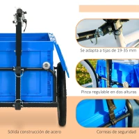 HOMCOM Remolque para Bicicleta de Carga con Caja de Almacenamiento Plegable Mango Ajustable Carga 40 kg Capacidad 65 L Azul(m-8)