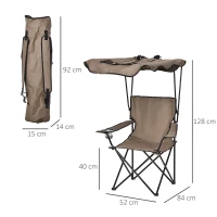 HOMCOM Chaise de Camping Pliable Grand Confort Pare-Soleil + Porte-gobelets intégrés, possibilité d'être portée en Sac à Dos Marron Noir(m-3)