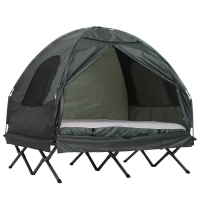 Outsunny Set da Campeggio Tenda Letto 2 Persone Materasso Gonfiabile con Borsa per il Trasporto Polietilene Verde(m-9)