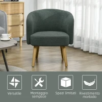 HOMCOM Poltrona Moderna a Botte in Tessuto Teddy con Imbottitura e Gambe in Legno, Verde Scuro(m-6)
