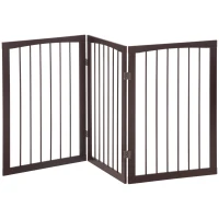 PawHut Barrera de Seguridad Plegable de 3 Paneles 160x76 cm Rejilla de Protección para Perros Pequeños para Puertas Escaleras Pasillos Café Oscuro(m-9)