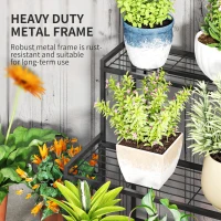 Outsunny Three-Tier Metal Plant Shelf - Black(m-5)