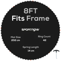 SPORTNOW Trampoline Replacement Mat with Spring Pull Tool, 42 V-Hooks, for 8ft Trampoline using 14cm Springs, Black(m-1)