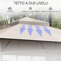 Outsunny Gazebo da Giardino 3x3 m con Tenda Parasole Laterale, Altezza 288 cm, Cachi(m-5)