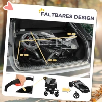 PawHut Hundewagen Hundebuggy Katzenbuggy Pet Stroller mit 3 Rädern klappbar Hunde Katze Oxford Grau+Schwarz 109,5 x 57,5 x 106,5 cm(m-6)