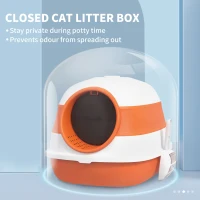 PawHut Foldable Cat Litter Tray with Lid, Deodorant, Scoop, Orange(m-6)