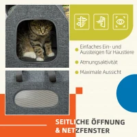 PawHut Transporttasche für Katzen, faltbar, mit Liegekissen, Netzfenster, Kratzmatte, grau, 40,5 x 30 x 31 cm(m-7)