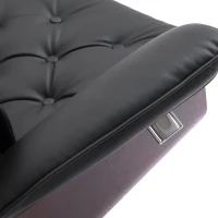 HOMCOM Relaxsessel mit Hocker Fernsehsessel Polstersessel 360° drehbar 145° neigbar mit Retro-Design Chesterfield PU-Bezug Holzverkleidung Metallfuß Schwarz 82 x 83 x 110 cm(m-9)