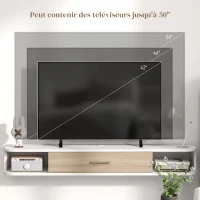 HOMCOM Meuble TV mural banc TV jusqu'à 50 pouces avec compartiments ouverts et armoire à porte rabattable blanc(m-6)