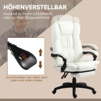 Vinsetto Verstellbarer Drehstuhl mit Fußstütze, Kopfstütze, Massagefunktion, Kunstleder, 68,5x68,5x113-121cm, Cremeweiß(m-5)