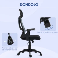 HOMCOM Sedia da Ufficio con Supporto Lombare e Poggiatesta, Seduta Girevole con Altezza Regolabile, Nero(m-5)