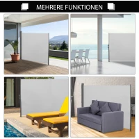 Outsunny Seitenmarkise 300 x 160 cm Sicht- und Sonnenschutz Seitenrollo für Balkon Terrasse UV50+ Polyester Grau(m-7)