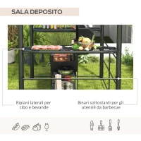 Outsunny Gazebo per Barbecue con Tetto e 2 Ripiani Portaoggetti, in Metallo e PC, 240x150x230cm, Grigio Scuro(m-5)