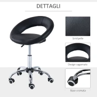 HOMCOM Sgabello da Lavoro Girevole Sgabello da Sala Salone Moderno Altezza Regolabile Ecopelle 50 × 54 × 66-78cm Nero(m-6)