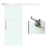 HOMCOM Schiebetür Komplettset Zimmertür 90 x 205 cm Wandmontage Schiebetürsystem mit Laufschiene Innentüren Komplett-Set für Schiebetüren Trennwände, Milchglas Streifen(m-1)