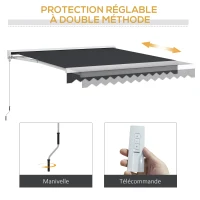 Outsunny Store banne électrique et Manuel rétractable dim. 295L x 250l m télécommande fournie alu. Polyester Haute densité, gris(m-4)