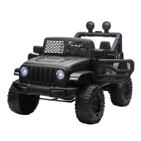 HOMCOM Kids Electric Ride On Car 12V Off Road Toy with Parental Remote Control 2 Motors Horn Lights Suspension Wheels for 3-6 Years Old Black(m-11)