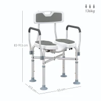 HOMCOM Shower Chair with Hygiene Cut-Out Seat and Reinforced Crossbars, Height Adjustable Padded Bath Chair with Non-slip Feet for Elderly Seniors Disabled Handicap, Tool-Free Assembly, Grey(m-3)