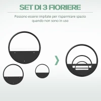 Outsunny Fioriere da Balcone Set 3 Pezzi con Montaggio a Parete per Interni ed Esterni, Ф30.5x5/Ф20.5x5/Ф15.5x5 cm(m-4)