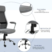 Vinsetto Office Chair, Ergonomic Desk Chair, High Back Computer Chair with Adjustable Height, Swivel Rolling Wheels, Mesh Back and Linen-Feel Fabric Seat for Home and Study, Grey(m-8)