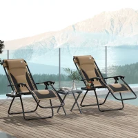 Outsunny Zero Gravity Lounger Chair Set of 2, Folding Reclining Patio Chair with Padded Seat, Cup Holder, Soft Cushion and Headrest for Poolside, Camping, Coffee(m-2)